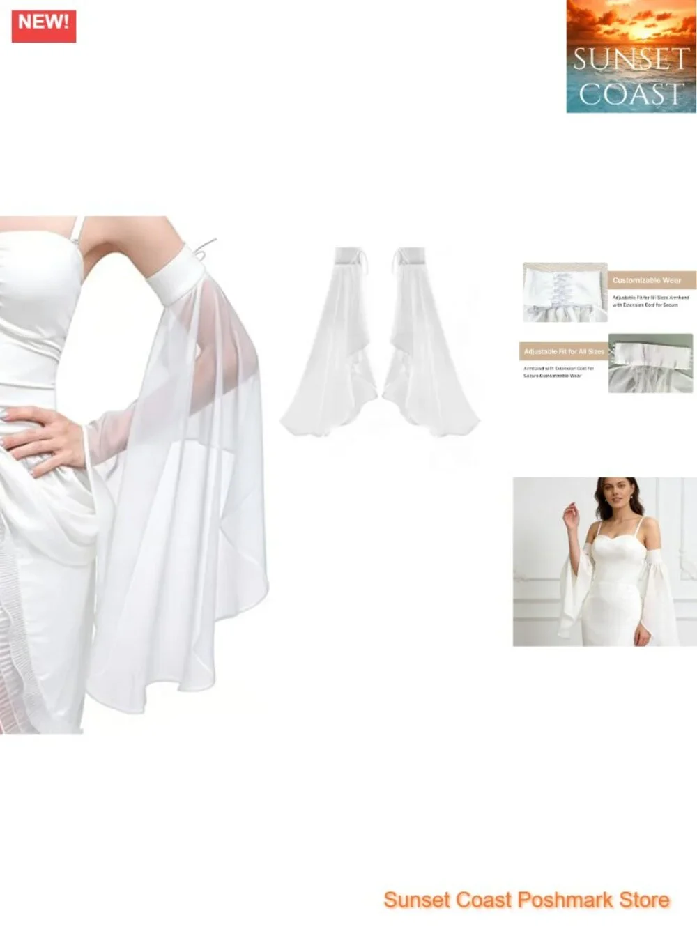 Women's Victorian Long Tulle Gloves Bell Sleeves Adjustable Drawstring Chiffon
